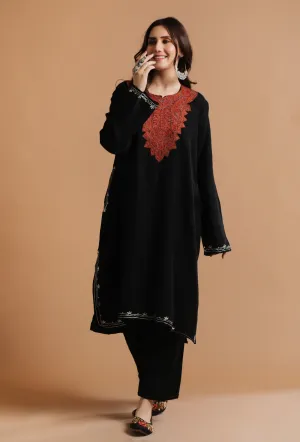 Kashmiri Sozni Embroidery Black Phiran-Free Size