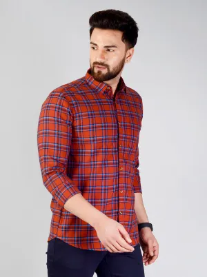 Rustic Orange Checked Slim Fit Casual Shirt | JadeBlue